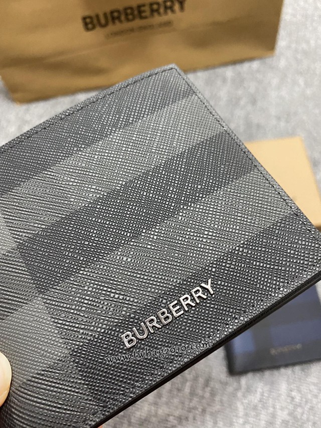 Burberry專門店新款灰格短夾 巴寶莉經典男士短夾錢包 yxb1277